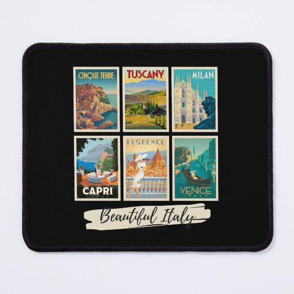 Item preview, Beautiful Italy is a collection of Vintage Poster in a Collage - Cinque Terre, Tuscany, Milan, Capri, Florence, Venice designed and sold by Rogue-Studio.