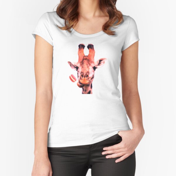 Lovely giraffe with macaron by Alice Monber Fitted Scoop T-Shirt