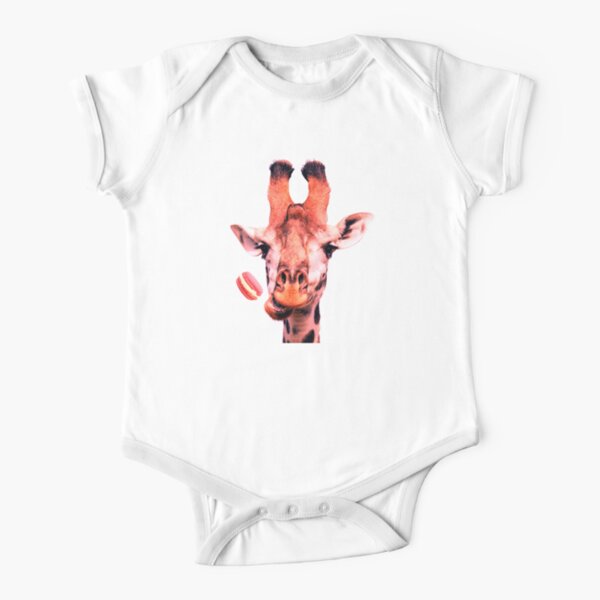 Lovely giraffe with macaron by Alice Monber Short Sleeve Baby One-Piece