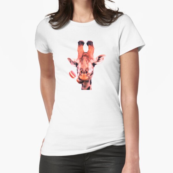 Lovely giraffe with macaron by Alice Monber Fitted T-Shirt