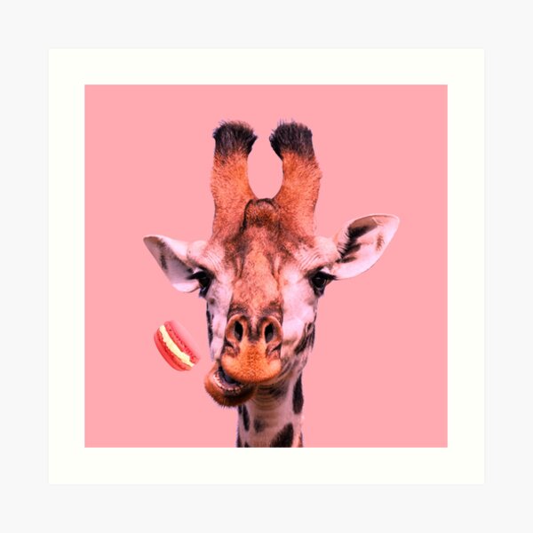 Lovely giraffe with macaron by Alice Monber Art Print