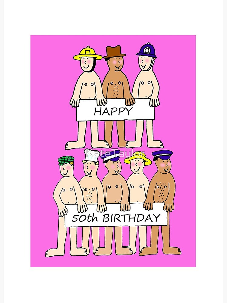 Happy 50th Birthday Cartoon Naked Men in Hats Happy 50th Birthday Cartoon Naked Men in Hats