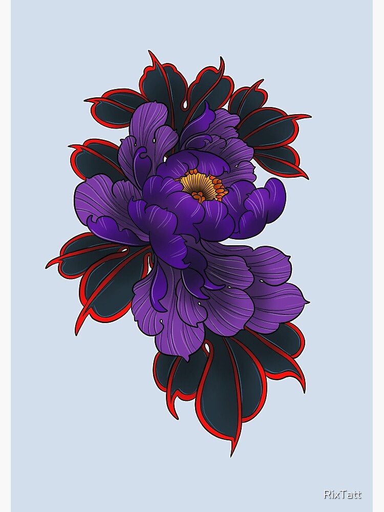 Purple flower and crescent moon tattoo - Tattoogrid.net