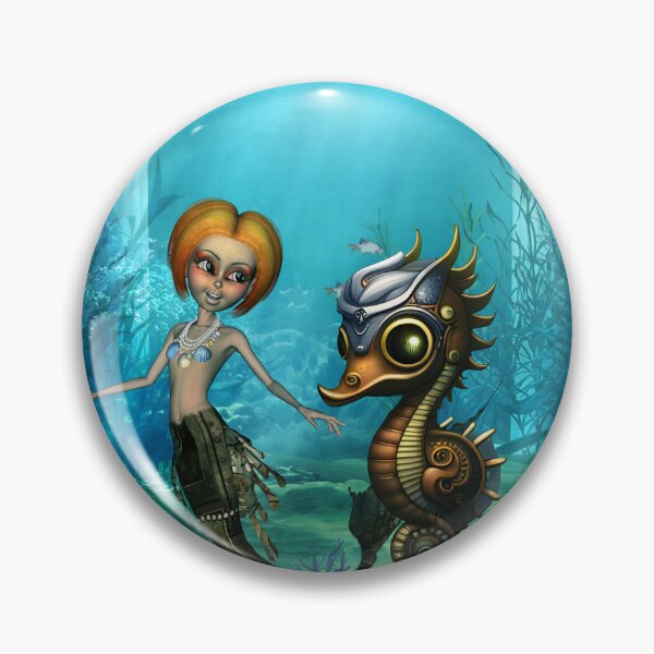 Item preview, The friendship of the steampunk  mermaid and the seahorse. designed and sold by nicky2342.