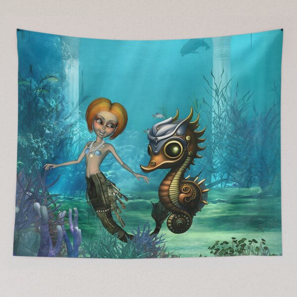 Item preview, The friendship of the steampunk  mermaid and the seahorse. designed and sold by nicky2342.