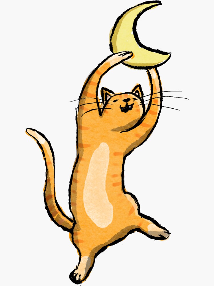 Thumbnail 3 of 3, Sticker, Cat Catches the Moon designed and sold by Angypants.
