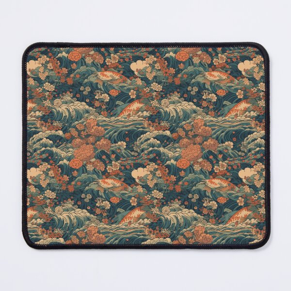Item preview, Japanese Waves Flowers and Fish Wagara Pattern designed and sold by StudioTokyo.