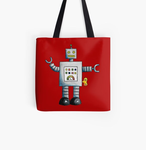 Robot (Red Background) All Over Print Tote Bag