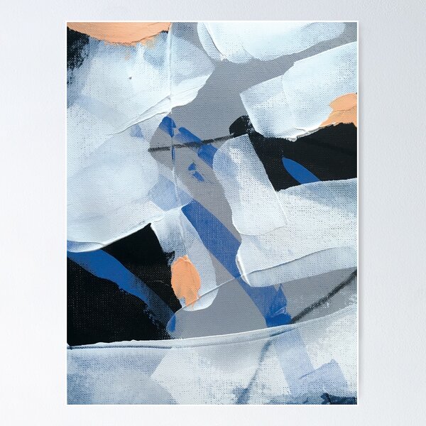 Peinture abstraite en noir, blanc, gris, bleu outremer et orange (Genesis n°3) Poster