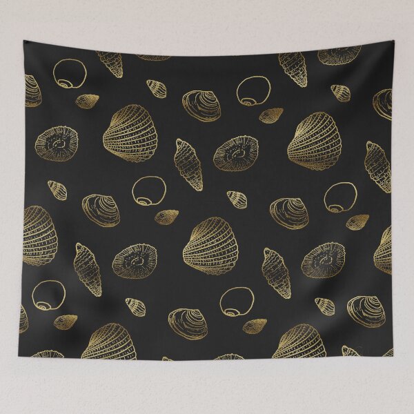 Item preview, Stylish Black Gold Seashells Pattern designed and sold by NdesignTrend.