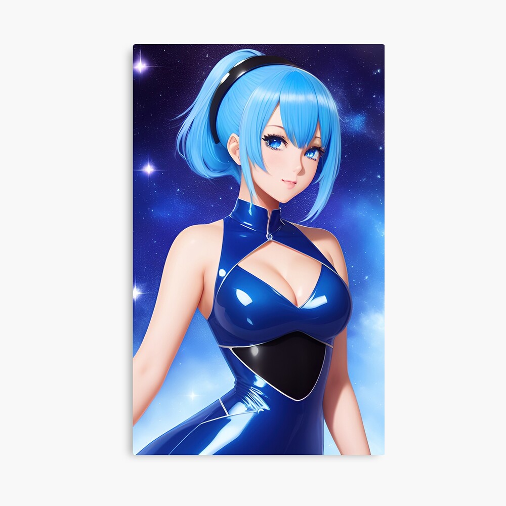 Sexy anime blue latex wearing girl