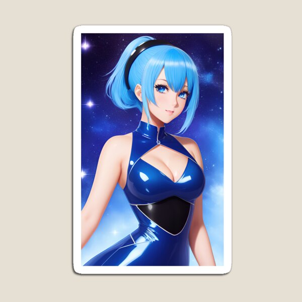 Sexy anime blue latex wearing girl