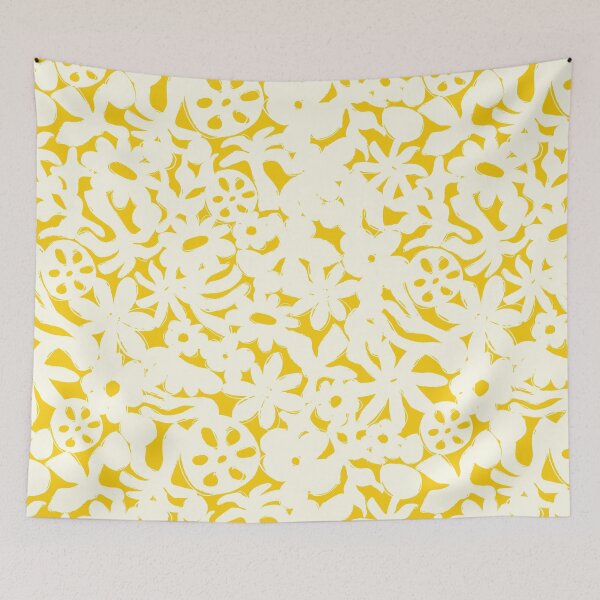 Item preview, MATISSE INSPIRED TROPICAL ISLAND COCONUT GIRL YELLOW CREAM FLORALS AND PALMTREES designed and sold by blomastudios.