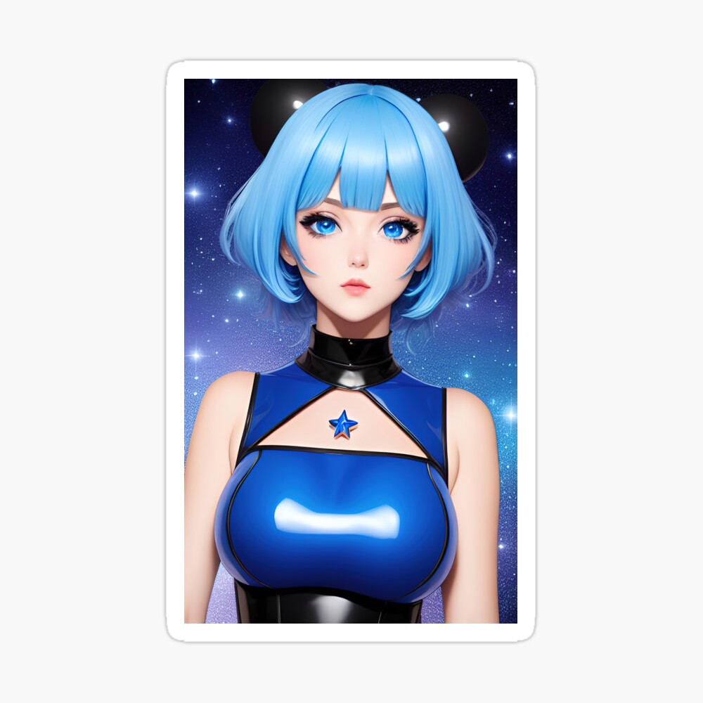 Sexy anime blue latex wearing girl