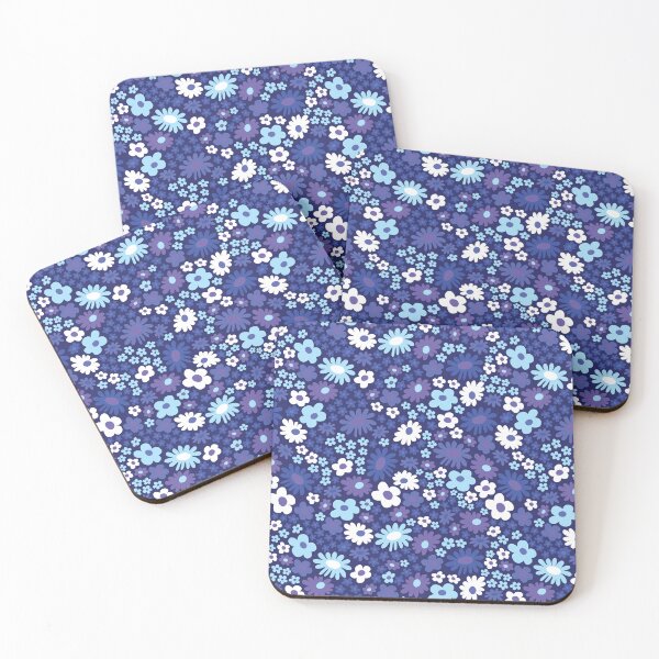 Item preview, Blue 60s retro flower power, pastel blue, baby blue, dark blue, purple, 60s groovy pattern, hippie flowers designed and sold by blomastudios.