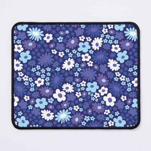 Item preview, Blue 60s retro flower power, pastel blue, baby blue, dark blue, purple, 60s groovy pattern, hippie flowers designed and sold by blomastudios.
