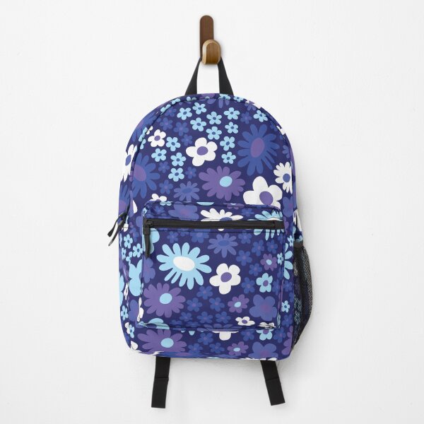 Item preview, Blue 60s retro flower power, pastel blue, baby blue, dark blue, purple, 60s groovy pattern, hippie flowers designed and sold by blomastudios.