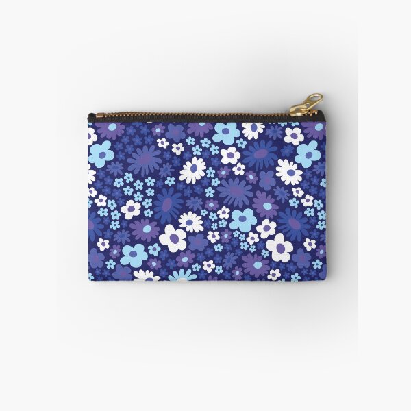 Item preview, Blue 60s retro flower power, pastel blue, baby blue, dark blue, purple, 60s groovy pattern, hippie flowers designed and sold by blomastudios.
