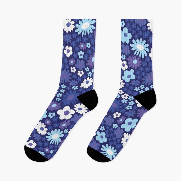 Item preview, Blue 60s retro flower power, pastel blue, baby blue, dark blue, purple, 60s groovy pattern, hippie flowers designed and sold by blomastudios.
