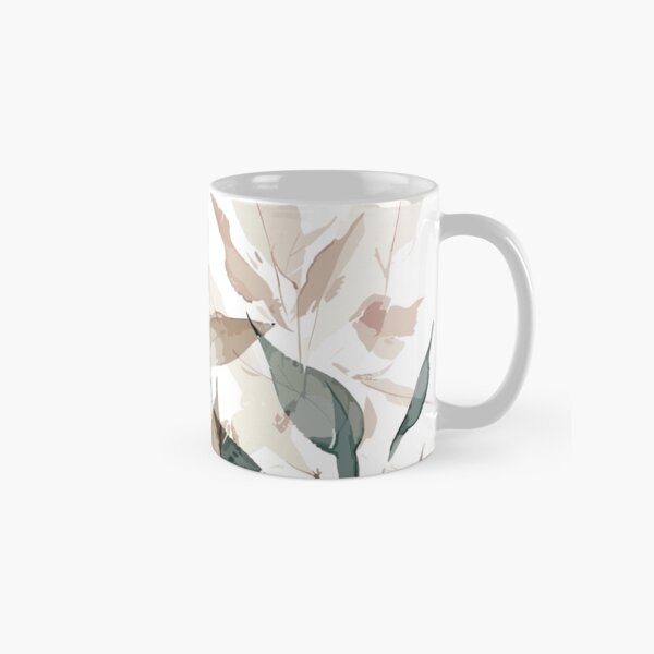 Watercolor Drawing of Leaves on White Background Classic Mug