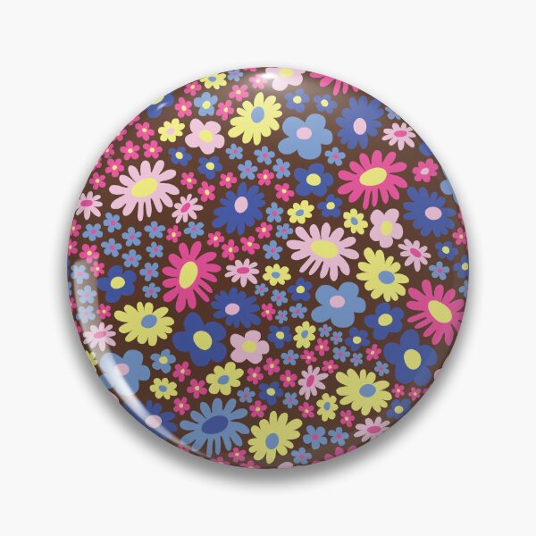 Item preview, brown 60s retro flower power, purple, pink, blue, yellow, 60s groovy pattern, hippie flowers designed and sold by blomastudios.