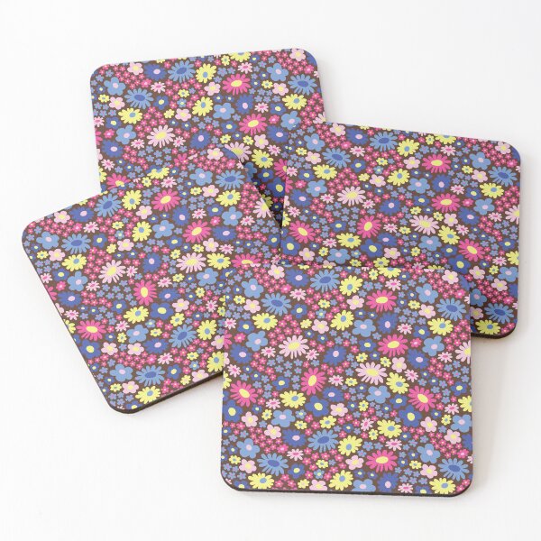 Item preview, brown 60s retro flower power, purple, pink, blue, yellow, 60s groovy pattern, hippie flowers designed and sold by blomastudios.