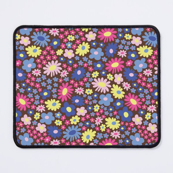 Item preview, brown 60s retro flower power, purple, pink, blue, yellow, 60s groovy pattern, hippie flowers designed and sold by blomastudios.