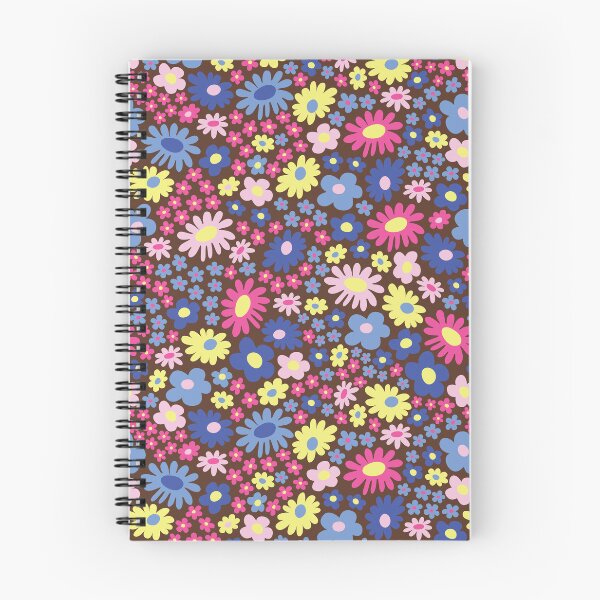 Item preview, brown 60s retro flower power, purple, pink, blue, yellow, 60s groovy pattern, hippie flowers designed and sold by blomastudios.