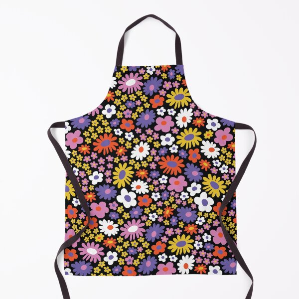 Item preview, Black 60s retro flower power, purple, pink, orange, 60s groovy pattern, hippie flowers designed and sold by blomastudios.