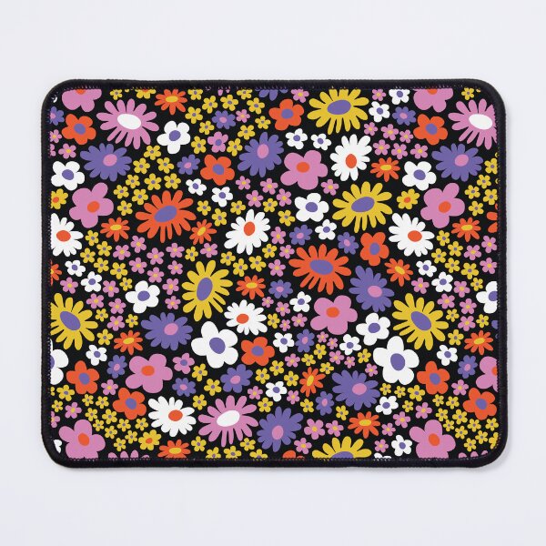 Item preview, Black 60s retro flower power, purple, pink, orange, 60s groovy pattern, hippie flowers designed and sold by blomastudios.