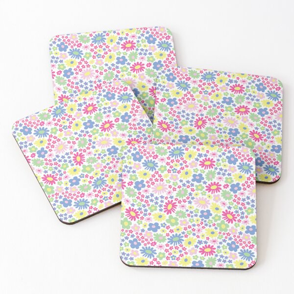 Item preview, pastel 60s retro flower power, pastel pink, pastel blu, yellow, green, 60s groovy pattern, hippie flowers designed and sold by blomastudios.