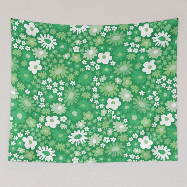 Item preview, pastel green 60s retro flower power, light green, 60s groovy pattern, hippie flowers designed and sold by blomastudios.