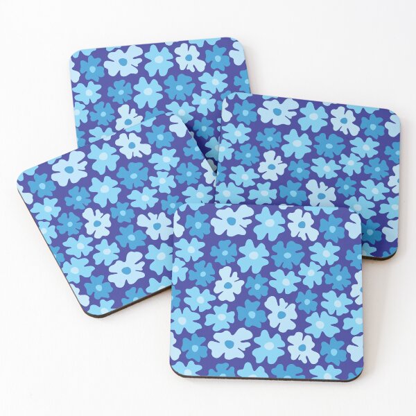 Item preview, Blue 60s retro flower power, pastel blue, blue, cobalt blue, 60s groovy pattern, hippie flowers designed and sold by blomastudios.