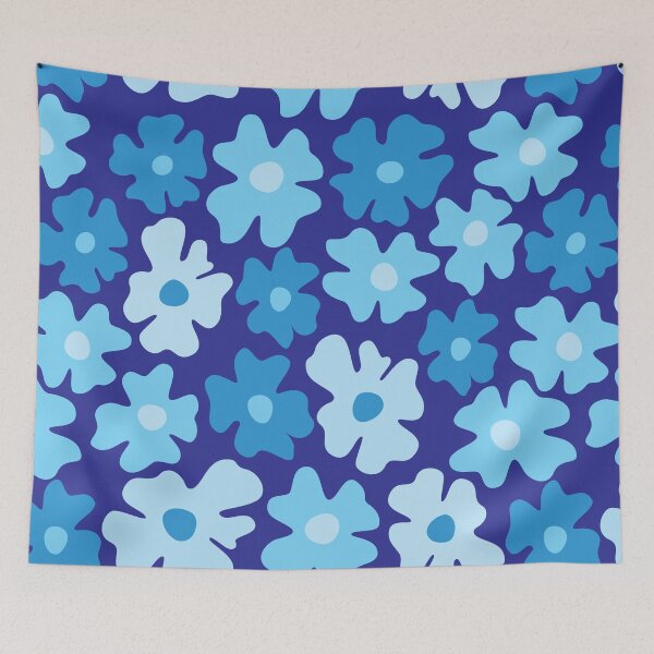 Item preview, Blue 60s retro flower power, pastel blue, blue, cobalt blue, 60s groovy pattern, hippie flowers designed and sold by blomastudios.