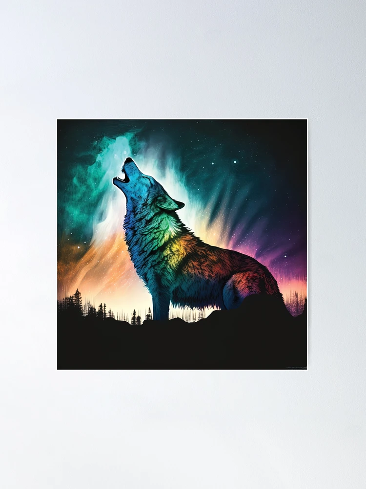 ORIGINAL aurora popular borealis howling wolf paintingwolf artwolf painting