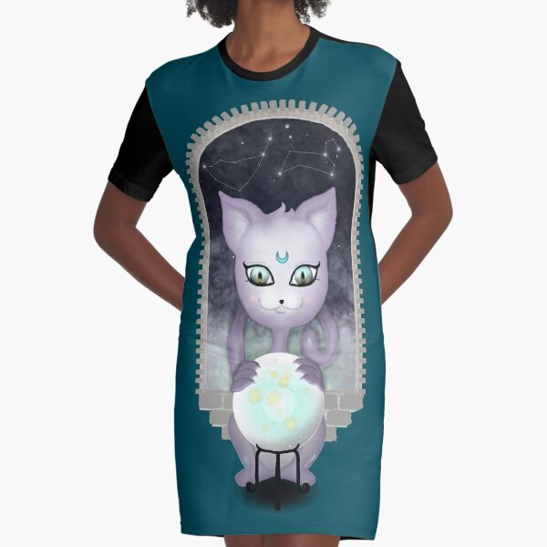 Mystic Miku | Crystal Ball & Zodiac | Teal Graphic T-Shirt Dress