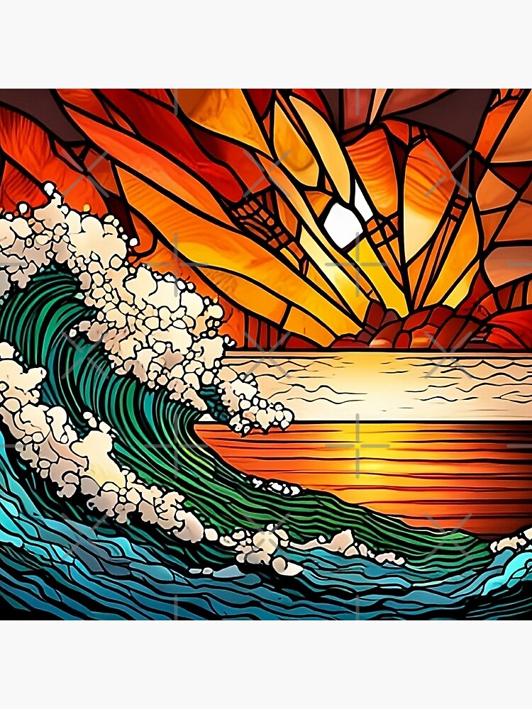 Digital Mosaic or Stained Glass Pattern Sunset Wave Resale