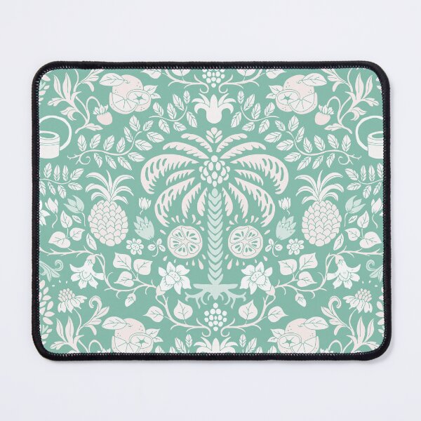 Item preview, colorful orange tree and palm garden damask on mint | repeat pattern designed and sold by colorofmagic.