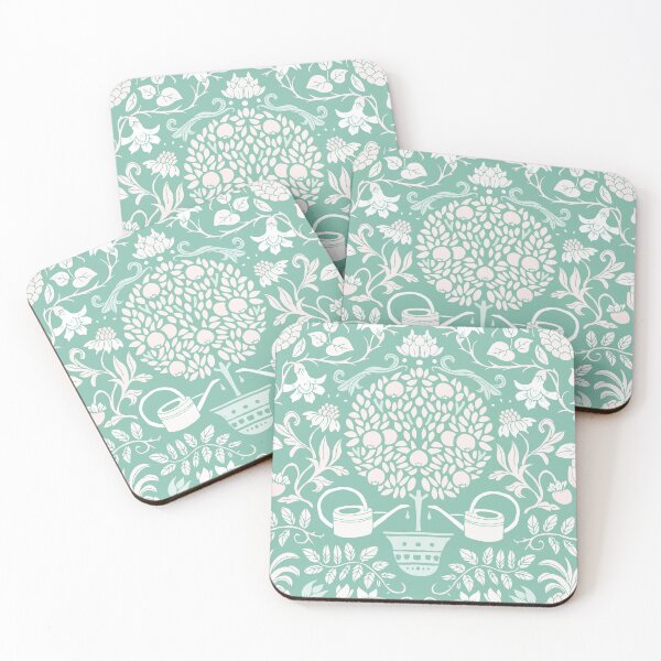 Item preview, colorful orange tree and palm garden damask on mint | repeat pattern designed and sold by colorofmagic.