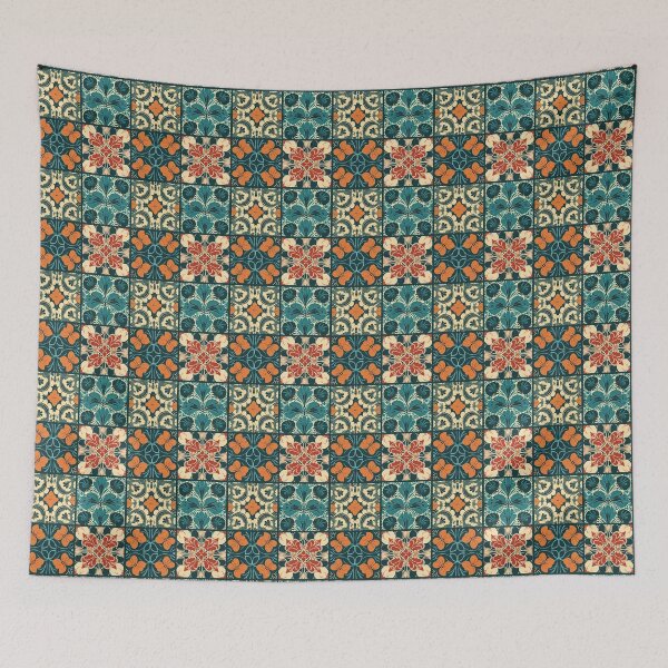 Item preview, Colorful vector tiles with floral designs in orange and green designed and sold by DAHAS.