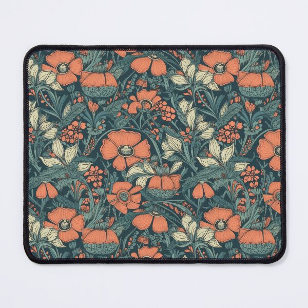Aperçu de l'œuvre Motif floral orange et bleu sarcelle créée et vendue par DAHAS.