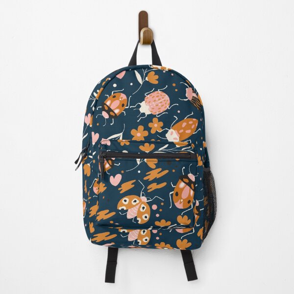 Item preview, Bugs, moths and florals on dark blue pattern designed and sold by BlueLela.