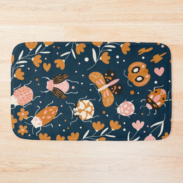 Item preview, Bugs, moths and florals on dark blue pattern designed and sold by BlueLela.