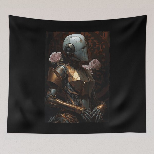 Item preview, Aesthetic, Artificial İntelligence Humanoid Robot with Colorful Flowers designed and sold by UniqueArtMesh.
