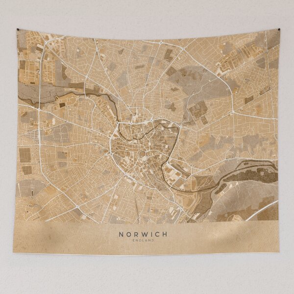 Item preview, Map of Norwich (England) in sepia vintage style designed and sold by blursbyai.