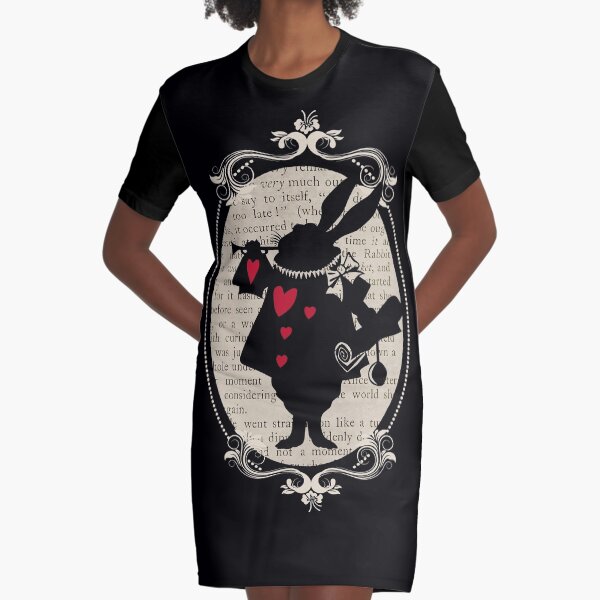 Alice In Wonderland White Rabbit Vintage Book Graphic T-Shirt Dress