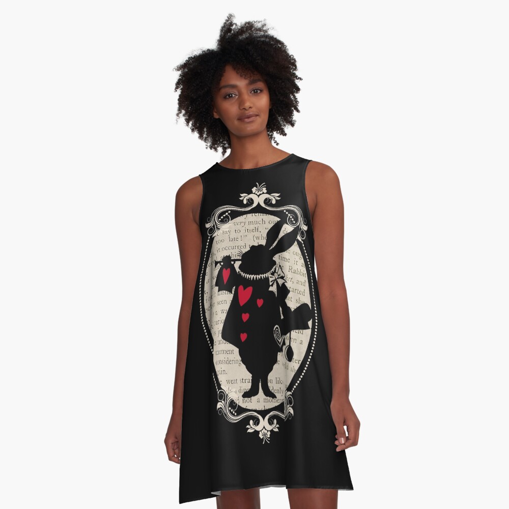 Alice In Wonderland White Rabbit Vintage Book A-Line Dress