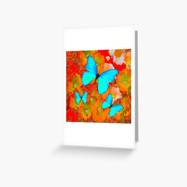 Item preview, NEON BLUE BUTTERFLIES RED FLORAL ABSTRACT ART designed and sold by sharlesart.