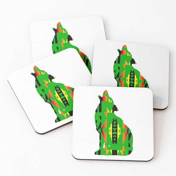 Item preview, Green / Fire Colors / Black Native Print Wolf designed and sold by JMWCD.