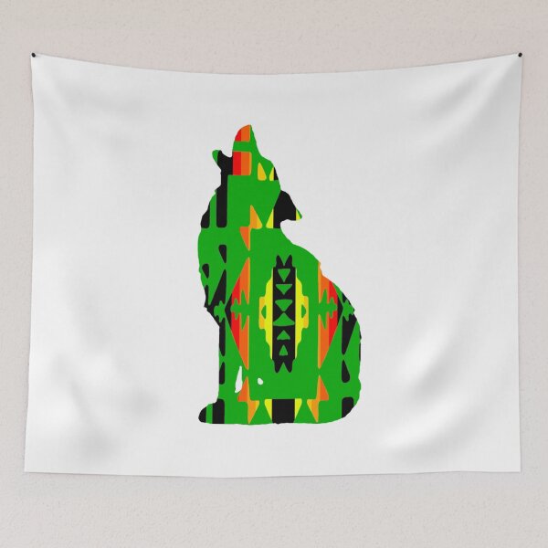 Item preview, Green / Fire Colors / Black Native Print Wolf designed and sold by JMWCD.